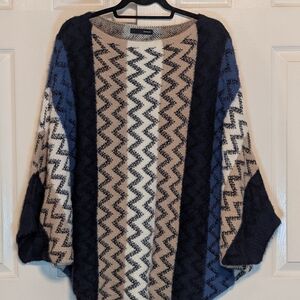 On Blue Multi Colored Fuzzy Knit Sweater